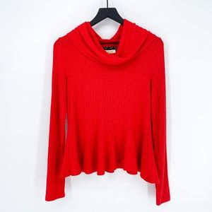 Anthropologie Maeve Winterscape Cowl Neck Waffle Knit Top Coral Small